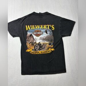 2000s Vintage Harley Davidson Mens T-Shirt Black Sz Medium Galena, Illinois Y2K